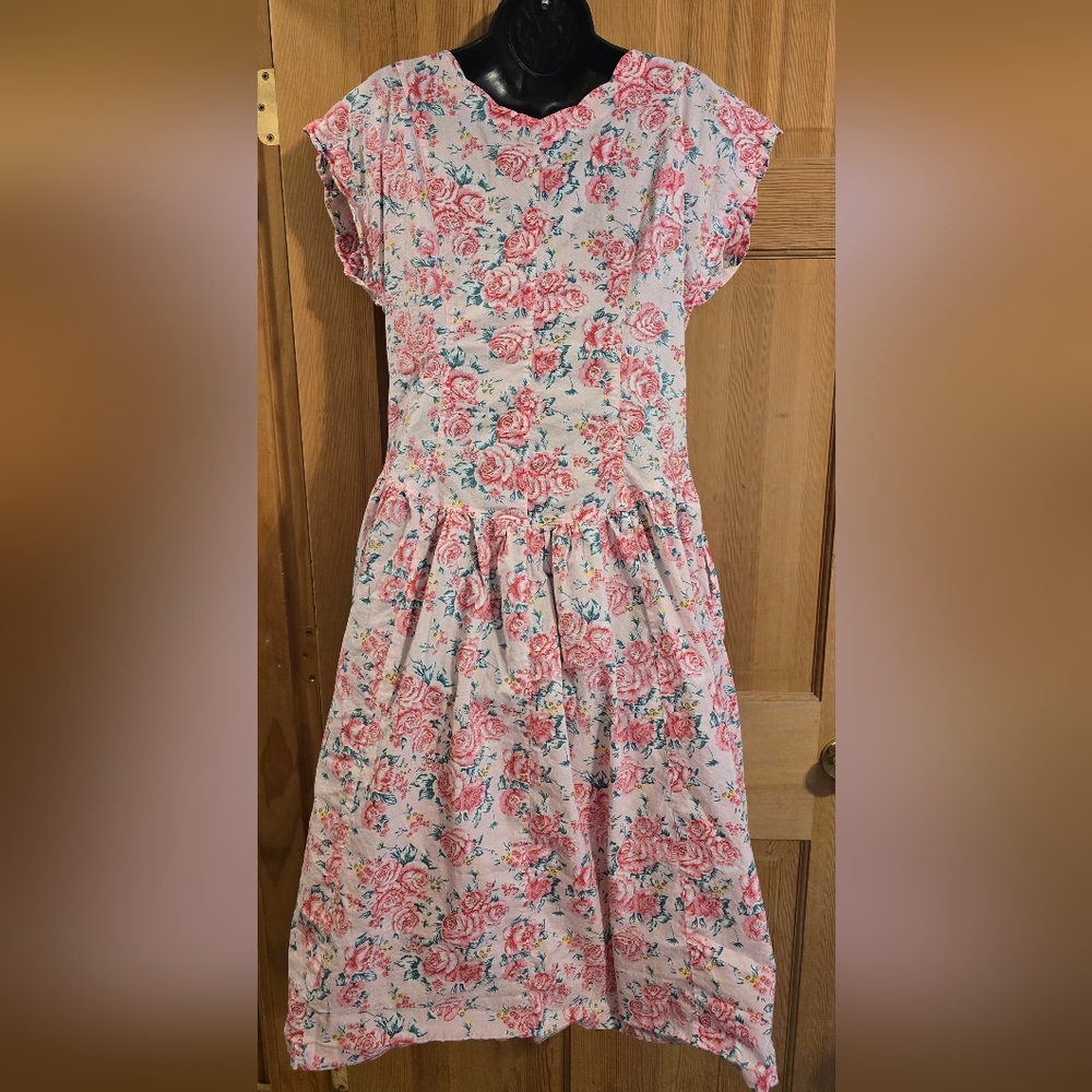 Vintage Adonna Pink Floral 80s 90s Gramma Midi Dress Shabby Chic Cottage - Picture 6 of 9